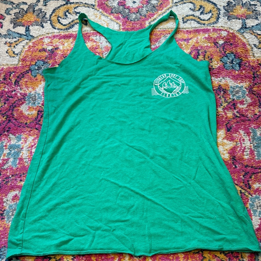 Women's Green Racerback Tank Top with Small Chest Logo